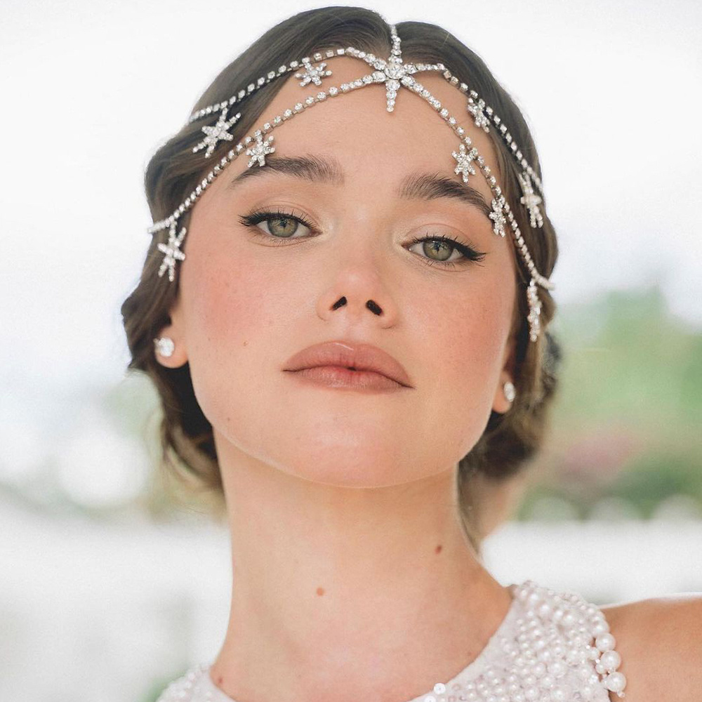 Fashion Rhinestone Star Hair Chain Bridal Accessories Double Layer Head Chain Wedding Jewelry for Women Wholesale