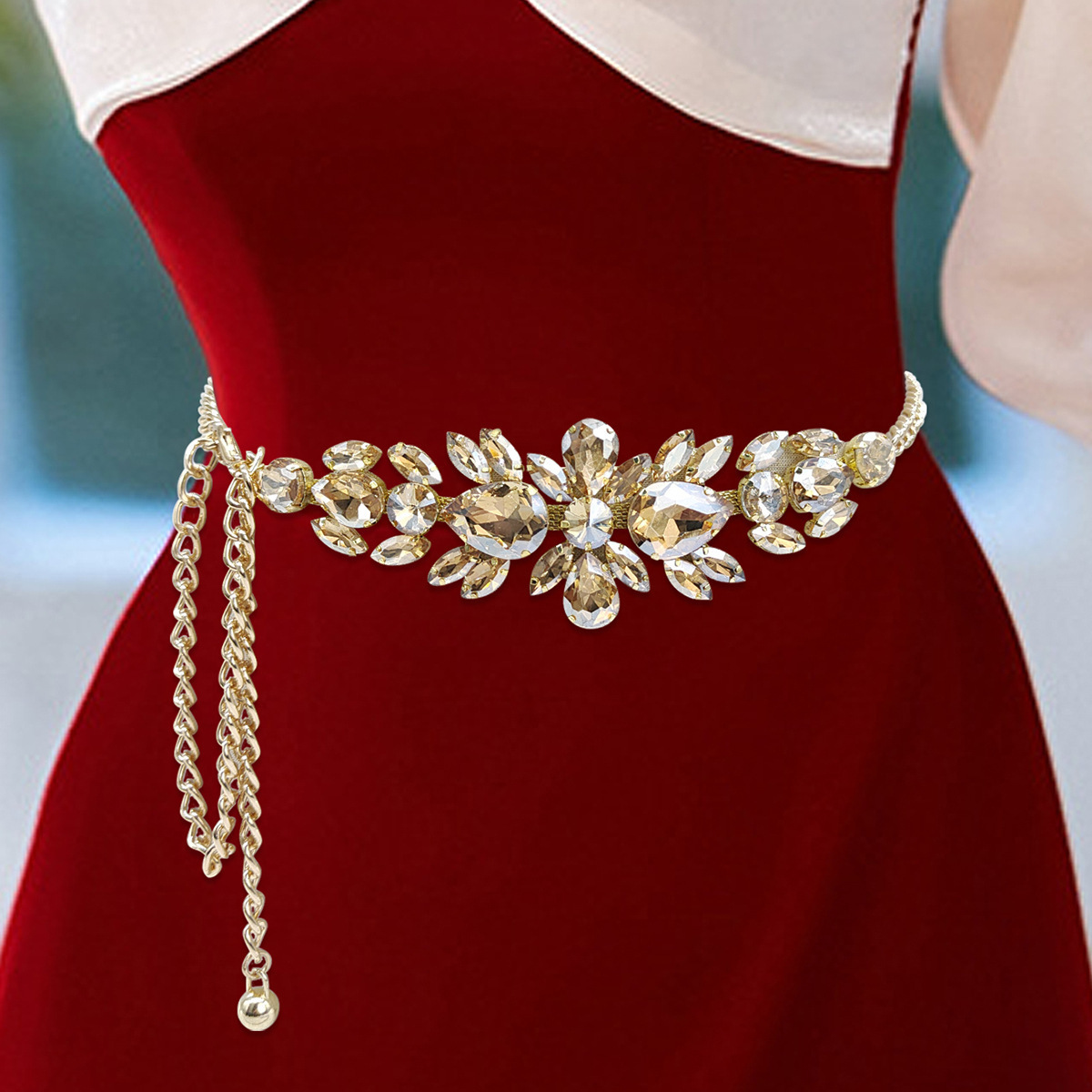 Vintage High Follow Rhinestone Waist Chain Crystal Belt for women Dress Waist Chain