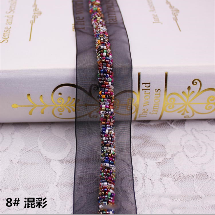 Luxury seed beads on mesh garment accessories beaded trim beaded tape for clothes