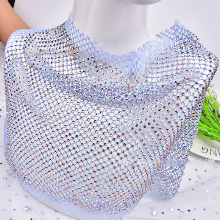 49*29cm ss12 Glitter Black White Rhinestone Net Fabric Sheet Glass AB Crystal Trim Ribbon Elastic Diamond Mesh Strass Applique