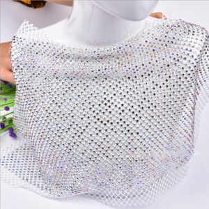 49*29cm ss12 Glitter Black White Rhinestone Net Fabric Sheet Glass AB Crystal Trim Ribbon Elastic Diamond Mesh Strass Applique