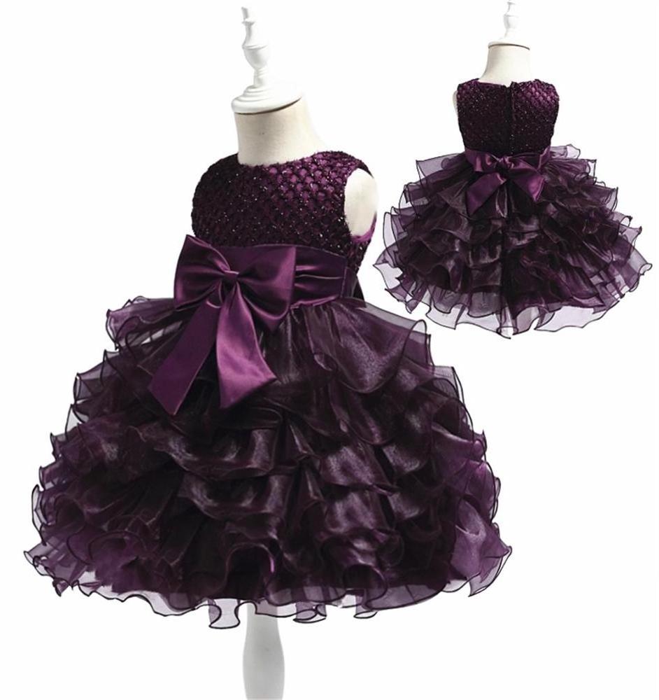 First birthday lace Layered mesh skirts with big bow Party frock little girls dresses princess dress baby girl kids ruffle dress