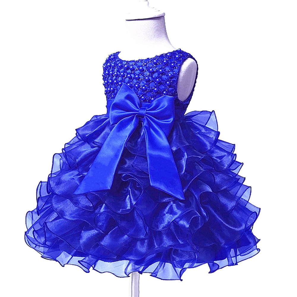 First birthday lace Layered mesh skirts with big bow Party frock little girls dresses princess dress baby girl kids ruffle dress