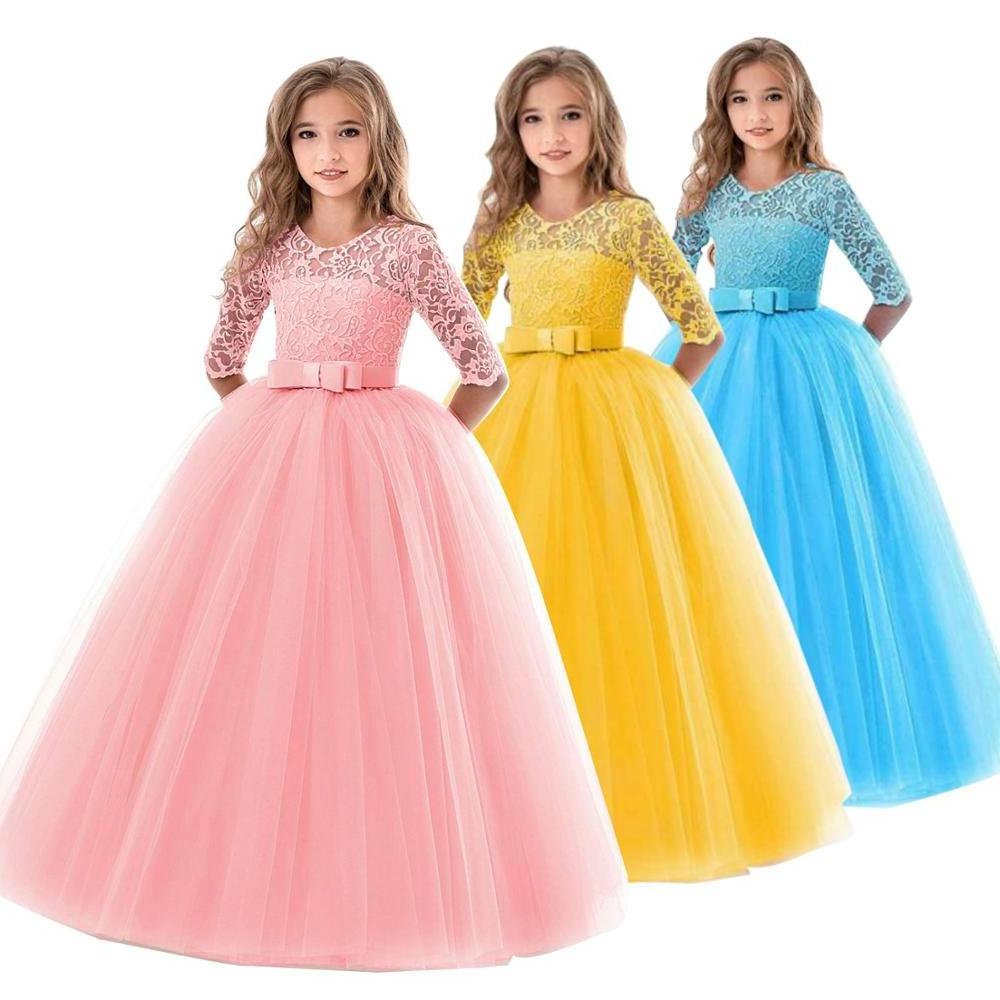 Elegant Long Frocks lace Sleeveless Princess tutu child Maxi dresses Puffy tulle dress for girls party kids dress