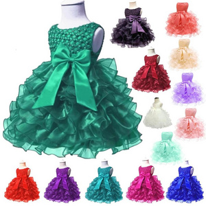 First birthday lace Layered mesh skirts with big bow Party frock little girls dresses princess dress baby girl kids ruffle dress