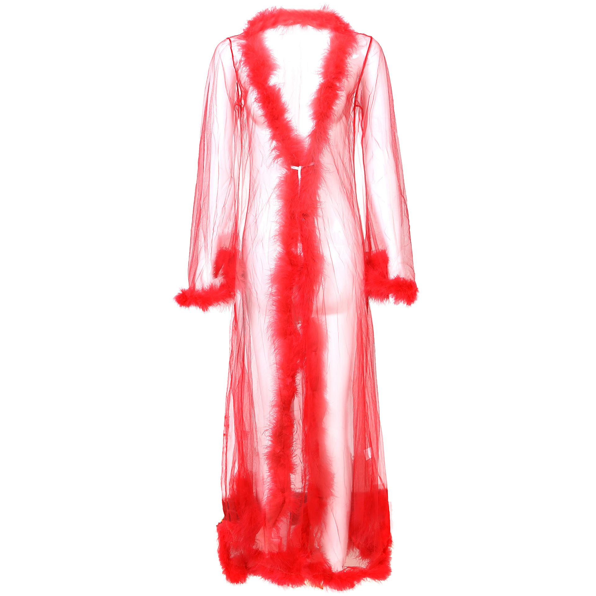 Valentines day lingerie bathrobe set long lingerie women femme fur trim robes sexy femmes women