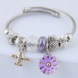 2021 Top Selling Daisy Charm Bracelet For Women Accept Small Order Cheap Stainless Steel Jewelry Adjust Size Bangle Bracelet