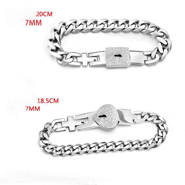 Valentine's Day Jewelry Waterproof Concentric Eachother Interlock Lock And Key Pair Heart Stainless Steel Couple Bangle Bracelet