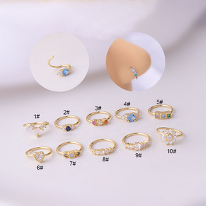 Drop shipping New Design 8MM Colorful CZ Hoop Nose Piercing Jewelry Gold & Silver and Rose Gold Stainless Steel Nose Ring