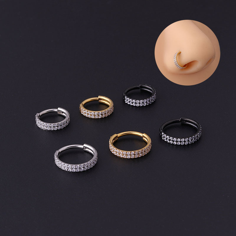 Dropshipping Stocks Sell Piercing Jewelry Titanium Stainless Steel Nose Rings Hinged 2 Rows CZ Lip Clicker Ear Cartilage Tragus