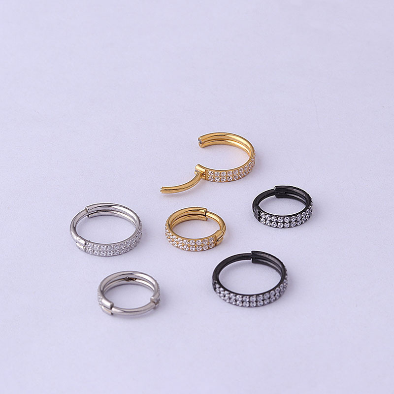 Dropshipping Stocks Sell Piercing Jewelry Titanium Stainless Steel Nose Rings Hinged 2 Rows CZ Lip Clicker Ear Cartilage Tragus