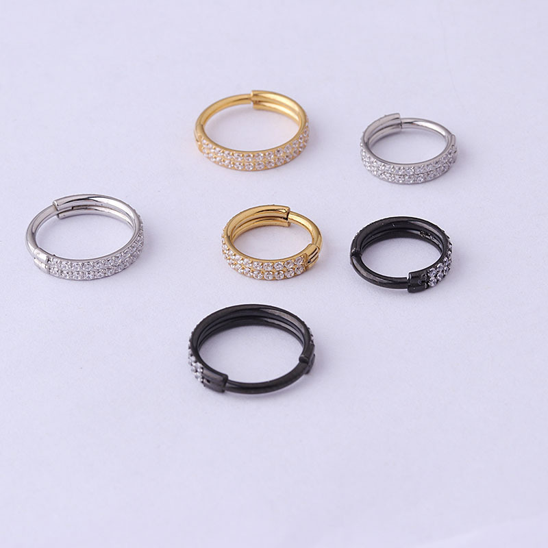 Dropshipping Stocks Sell Piercing Jewelry Titanium Stainless Steel Nose Rings Hinged 2 Rows CZ Lip Clicker Ear Cartilage Tragus