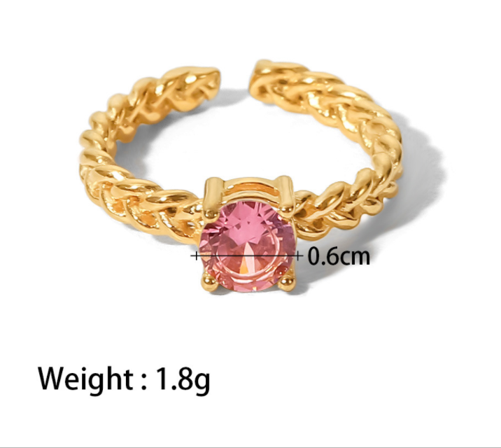 Newest Popular Pink Zircon Rings For Women High Quality 18K PVD Gold Plated Stainless Steel Finger Rings Wedding Jewelry Rings