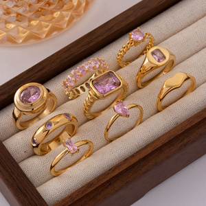 Newest Popular Pink Zircon Rings For Women High Quality 18K PVD Gold Plated Stainless Steel Finger Rings Wedding Jewelry Rings