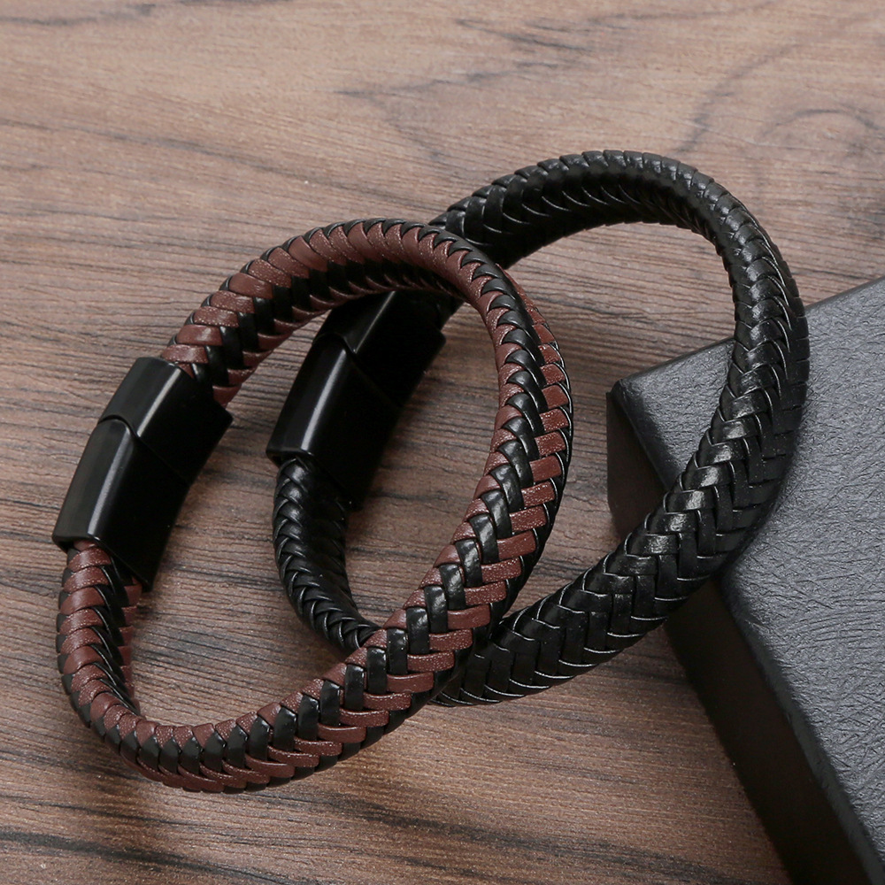 Leather Rope Woven Customized Men Magnetic Bracelet Fashion Accessories Jewelry Stainless Steel Leather Bracelet For Men