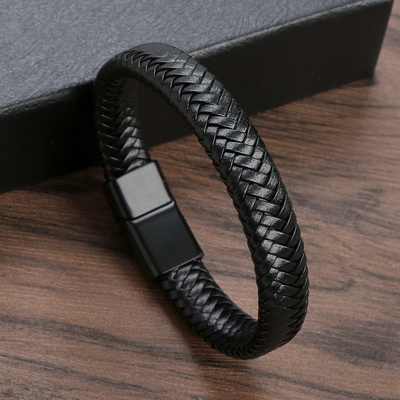 Leather Rope Woven Customized Men Magnetic Bracelet Fashion Accessories Jewelry Stainless Steel Leather Bracelet For Men