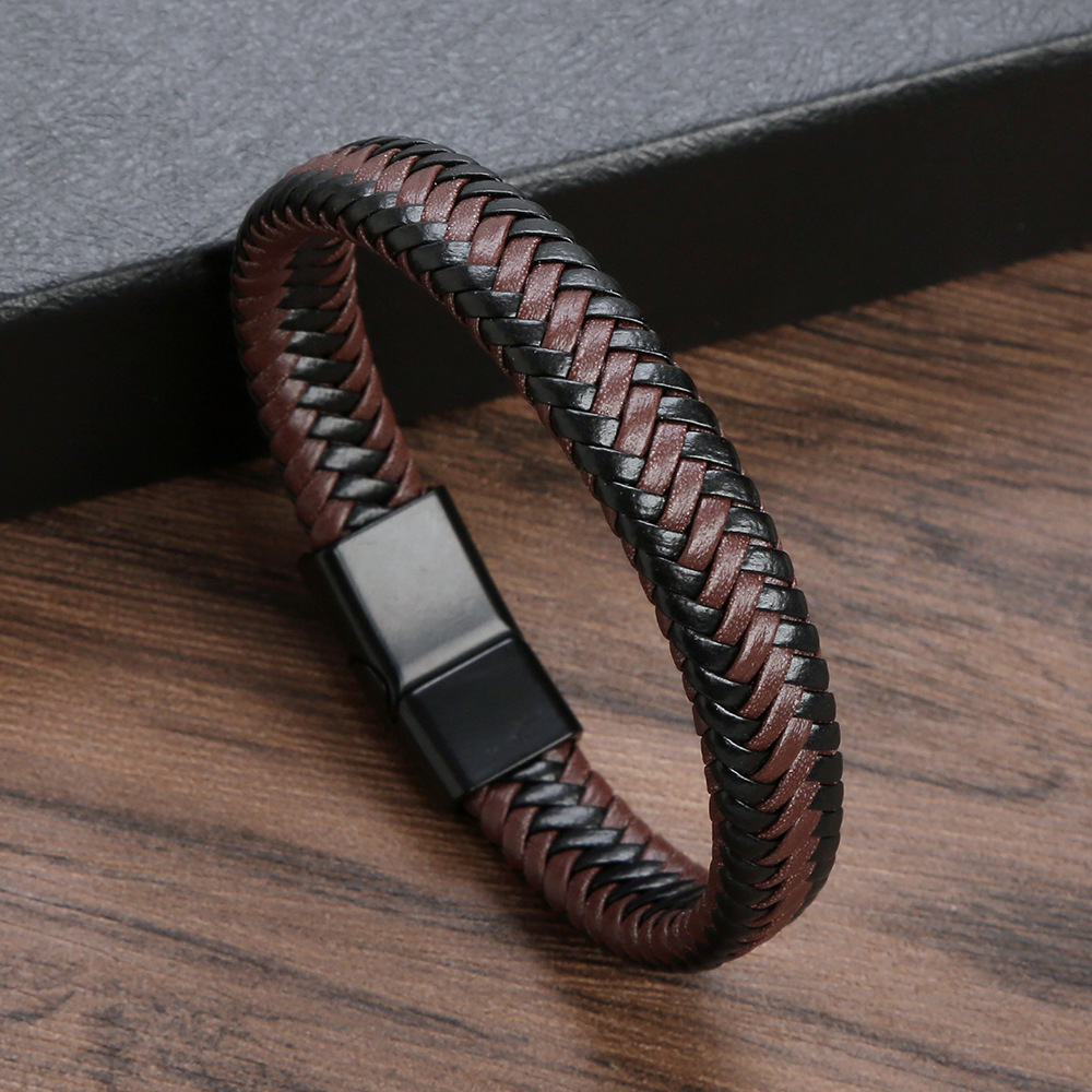 Leather Rope Woven Customized Men Magnetic Bracelet Fashion Accessories Jewelry Stainless Steel Leather Bracelet For Men