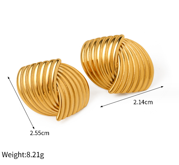 ERESI Jewelry PVD 18K Gold Plated Stainless Steel Textured Intersecting Stud Earrings Women Luxury Hypoallergenic CC Earrings