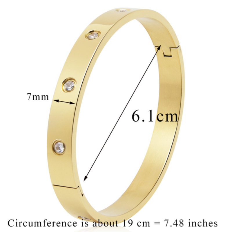 ERESI Classic Design Fashion Stainless Steel Oval 18k Real Gold Plated Pave Zircon Cuff Bangle Bracelet For Women Jewelry