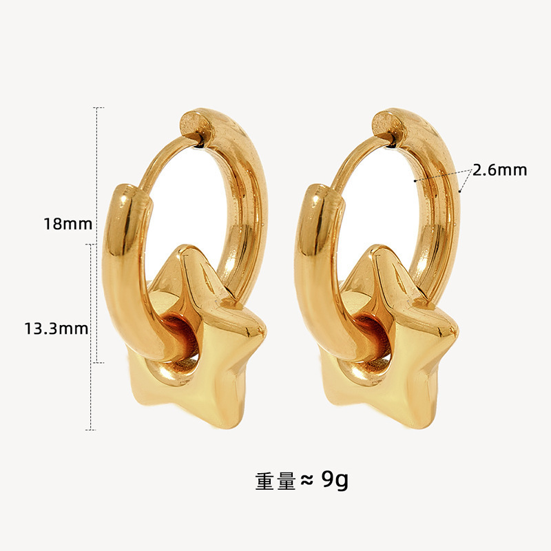 ERESI Removable Hollow Star Moon Heart Ring Pendant Earrings Stainless Steel Waterproof 14K Gold Pvd Plated Hoop Earrings