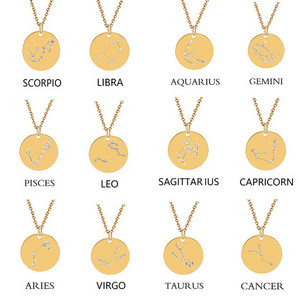 2021 Hot Selling Fashion Jewelry 12 Zodiac Necklace Gold Color Stocks Selling High Quality Stainless Steel Pendant Necklace