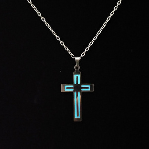 Personality Luminous Necklace Glow In The Dark Cross Pendant Sweater Chain Stainless Steel Necklace Jewelry For Men