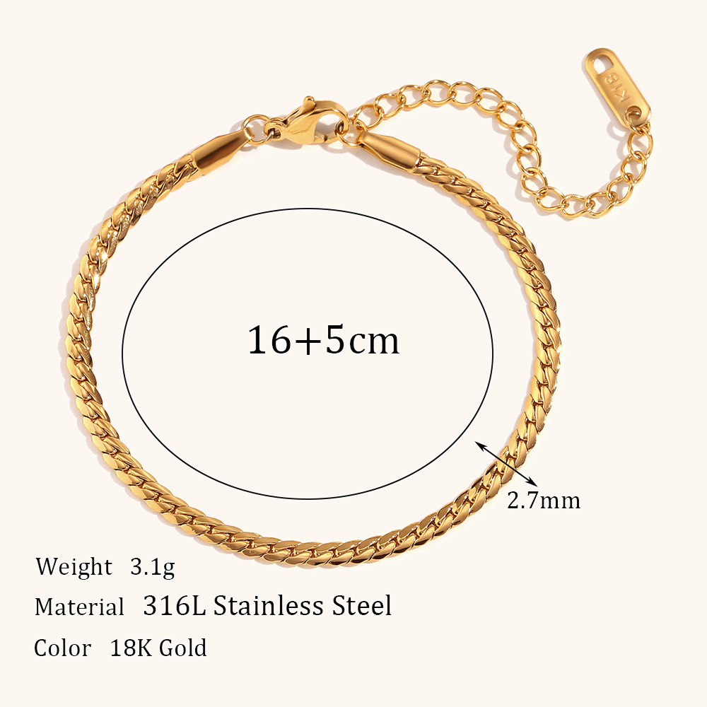 ERESI Wholesale Hot Sale 18K Gold Plated 316L Stainless Steel Cuban Link Figaro Rope Chains Design Gold Bracelet for Women Men