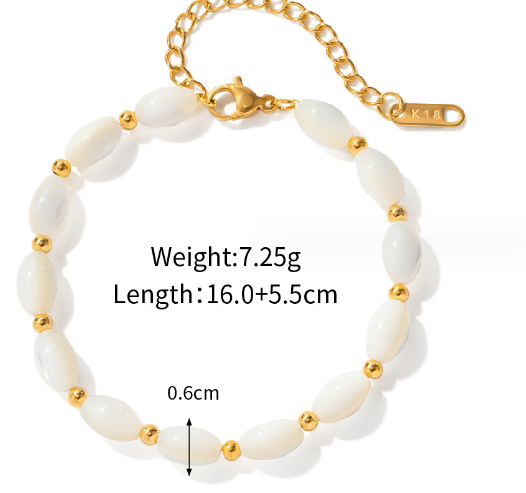 Gold filled jewelry Natural Shell Bead Bracelet 18K Gold PVD Plated Stainless Steel Heart Charm Freshwater Mother Pearl Bracelet