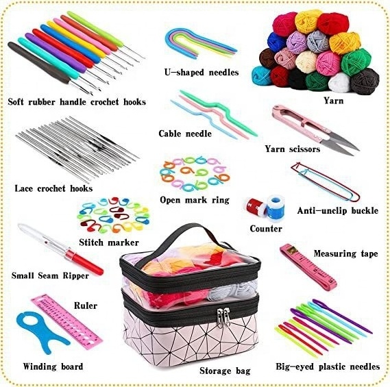 105Pcs Crochet Hook Kit with Crochet Hooks and Accessories for Crochet Starter Adults Kids Beginners as Gift