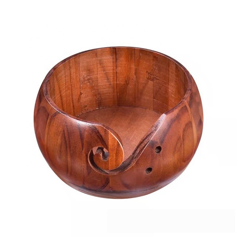 High Quality Eco-friendly Knitting Accessories Wooden Yarn Bowl Crochet Holder Handmade Yarn Storage Bowl fo