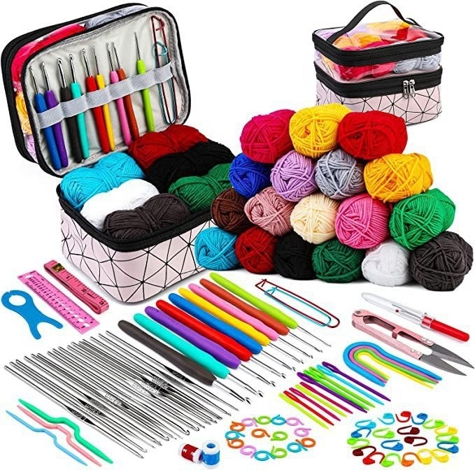 105Pcs Crochet Hook Kit with Crochet Hooks and Accessories for Crochet Starter Adults Kids Beginners as Gift