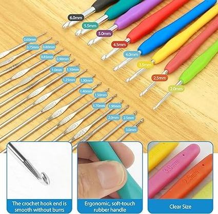 105Pcs Crochet Hook Kit with Crochet Hooks and Accessories for Crochet Starter Adults Kids Beginners as Gift