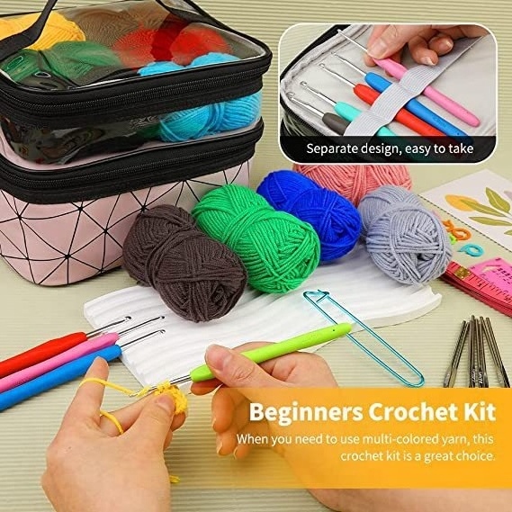 105Pcs Crochet Hook Kit with Crochet Hooks and Accessories for Crochet Starter Adults Kids Beginners as Gift