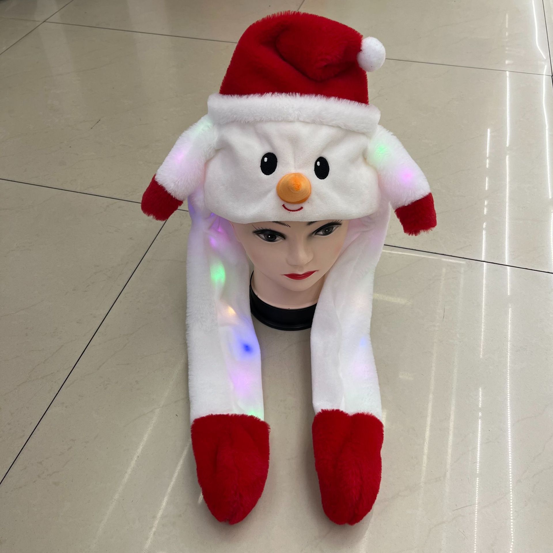 Led Light Animal Plush motion ear christmas santa reindeer snowman pig monkey hat Bunny dancing moving ears bear christmas hats