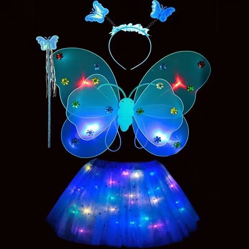 party birthday led light up wings tutu skirt Dress With Girls Butterfly Angel Wing Costume suit Toy Props fairy wings for kids