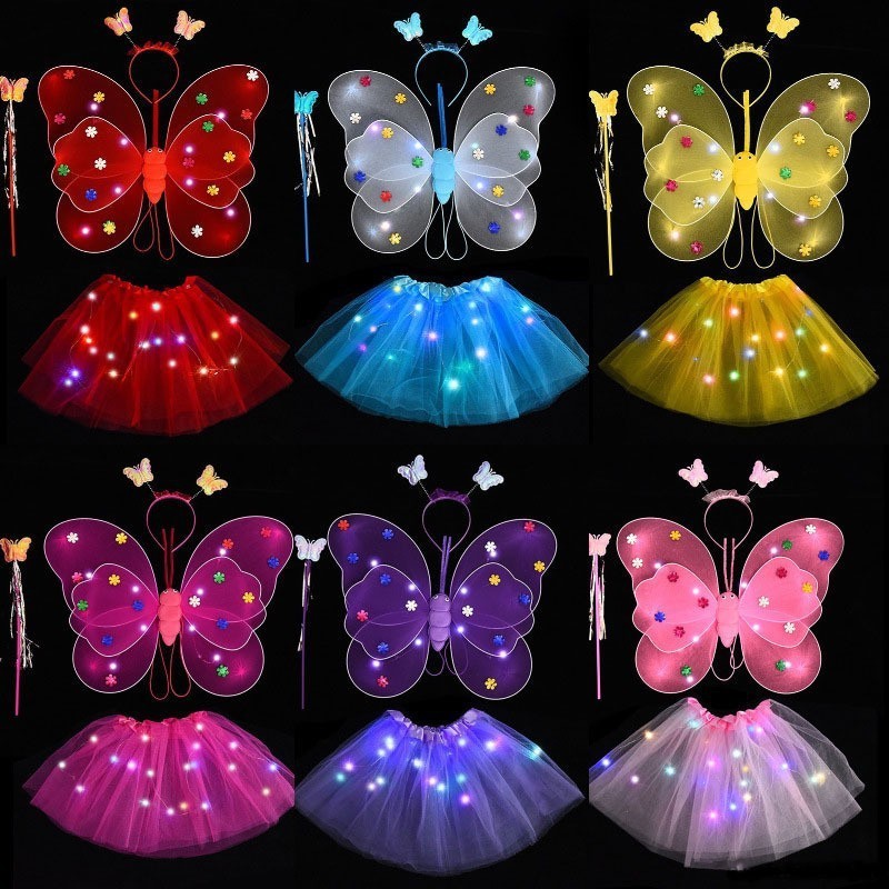 party birthday led light up wings tutu skirt Dress With Girls Butterfly Angel Wing Costume suit Toy Props fairy wings for kids