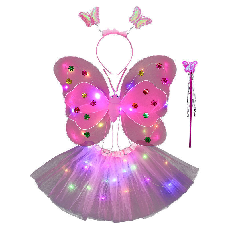 party birthday led light up wings tutu skirt Dress With Girls Butterfly Angel Wing Costume suit Toy Props fairy wings for kids