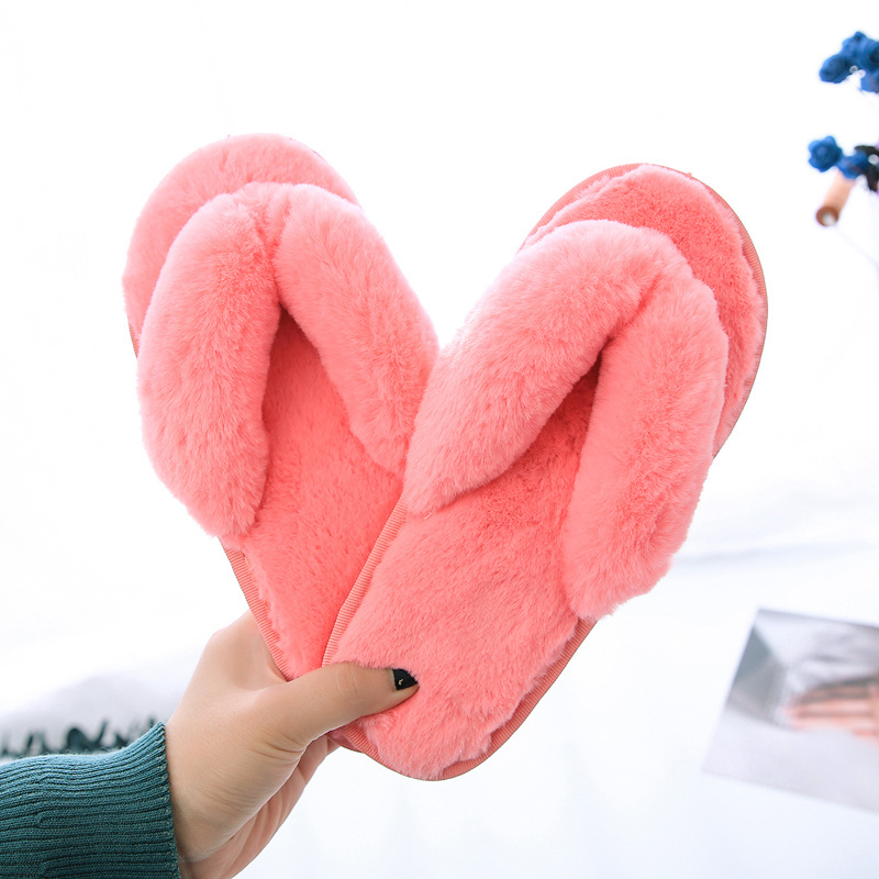 YIWU XINYU Big size faux fur slippers indoor plush fur flip flops women fluffy fur bubble flip flops