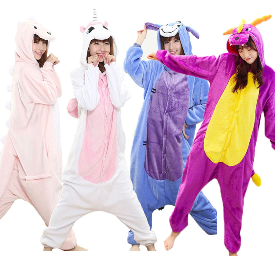 Green Purple Dragon Dinosaur Costume Kids Pajama Adult Animal Onesie Women Men Hooded Kegurumi Sleepwear Flannel Pijamas