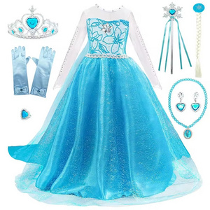 Halloween Kids Long Sleeve Carnival Party Kids Cosplay Elsa Dress for Girls Elsa Costume With Wig