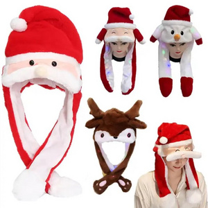 Led Light Animal Plush motion ear christmas santa reindeer snowman pig monkey hat Bunny dancing moving ears bear christmas hats