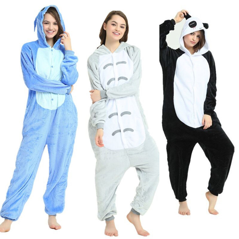 Adult Kids Flannel Animal Pajamas Suit Sleepwear One piece Winter Unisex Anime Costumes Totoro Cartoon Pyjamas