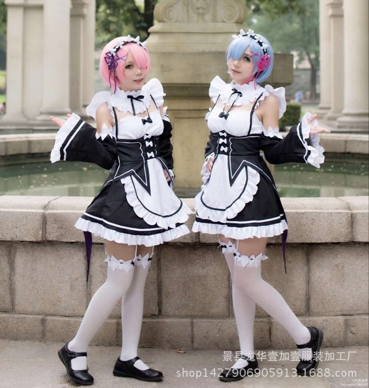 Showman Japan Anime Cosplay Rem Ram Maid Dress Cosplay Party Costume for Women cos dress