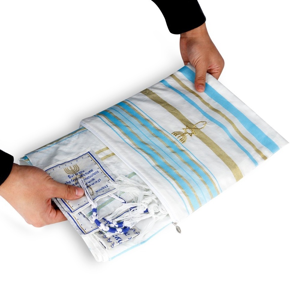 Wholesale Jewish Messianic Muslim Blue Tallit Talit Jewish Prayer Shawl with Tefillin Bags