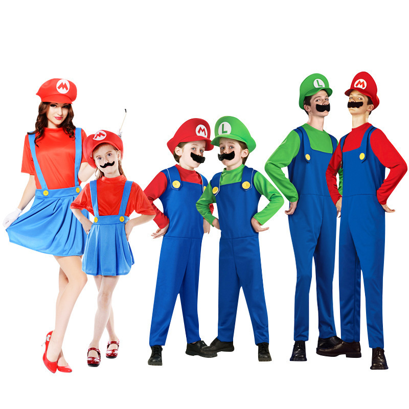 Adult Men boy girl Family Cosplay Mario Bros And Luigi Women Mary Princess Party Fancy Dress Halloween Costume Kids