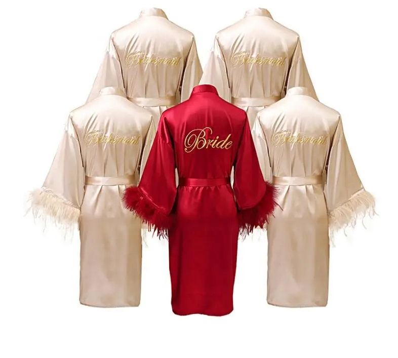 Personalized Ladies Bridal wedding robes for bride bridesmaids Party Robes With Feather Pajamas