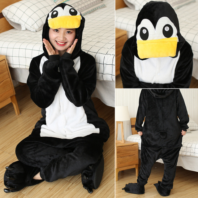 Adults baby penguin animal jumpsuit fleece onesie Panda Pajamas Sets Sleepwear Women Men Winter Kids Cartoon Flannel Pyjamas