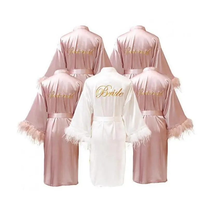 Personalized Ladies Bridal wedding robes for bride bridesmaids Party Robes With Feather Pajamas