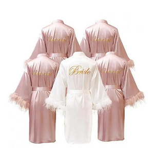 Personalized Ladies Bridal wedding robes for bride bridesmaids Party Robes With Feather Pajamas