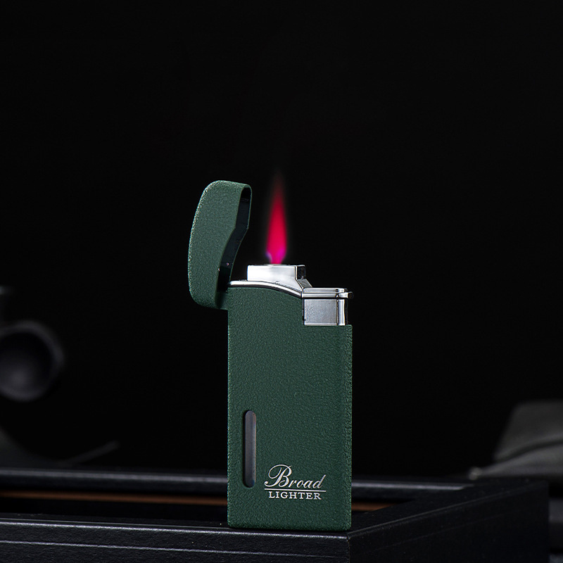 Broad Metal Lighter Portable Windproof Cigarette Lighter Red Flame Butane Gas